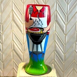 𝅺top Shelf Barware with a Twist “King of the Grill” Hand Painted Pilsner
